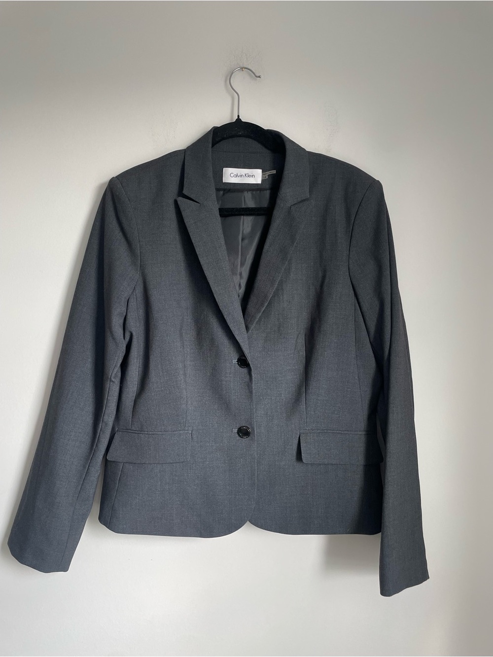 Calvin Klein Two Button Closure Dark Gray Blazer Suit Jacket Size 14 Career